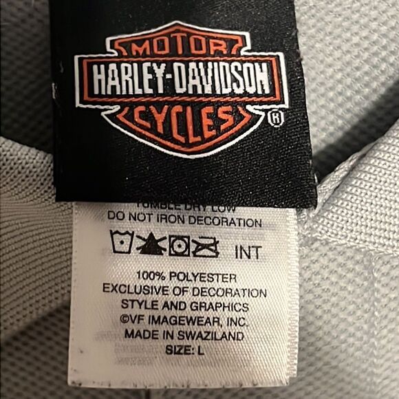 🔥🔥 Silver HARLEY-DAVIDSON POLO SHIRT - Embroidered Lettering - EUC -Sz Large - Picture 5 of 7